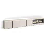 Skraut Home TV-Möbel Holzeffekt beige 315x35x50cm Kamin mit Feuereffekt XXL