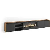 Skraut Home TV-Möbel Holzeffekt schwarz eiche 315x35x50cm Kamin mit Feuereffekt