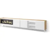 Skraut Home TV-Möbel Holzeffekt weiß und eiche 315x35x61cm Kamin mit Feuereffekt