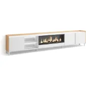 Skraut Home TV-Möbel Holzeffekt weiß und eiche 315x35x61cm Kamin mit Feuereffekt