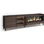 Skraut Home TV-Möbel Holzeffekt eiche schwarz 212x35x61cm Kamin mit Feuereffekt
