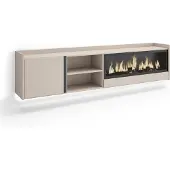 Skraut Home TV-Möbel Holzeffekt beige 212x35x50cm Kamin mit Feuereffekt XXL