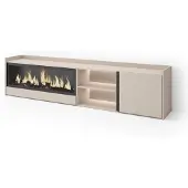 Skraut Home TV-Möbel Holzeffekt beige 212x35x50cm Kamin mit Feuereffekt XXL