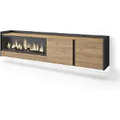 Skraut Home TV-Möbel Holzeffekt eiche schwarz 212x35x50cm Kamin mit Feuereffekt