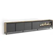 Skraut Home TV-Möbel Holzeffekt schwarz eiche 315x35x61cm Kamin mit Feuereffekt
