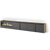 Skraut Home TV-Möbel Holzeffekt schwarz eiche 315x35x50cm Kamin mit Feuereffekt