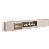 Skraut Home TV-Möbel Holzeffekt beige 315x35x50cm Kamin mit Feuereffekt XXL