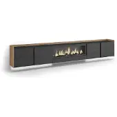 Skraut Home TV-Möbel Holzeffekt schwarz eiche 315x35x50cm Kamin mit Feuereffekt