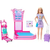 Barbie „Malibu“ Reise-Puppe, Gepäckausgabe-Spielset und Zubehör, Modepuppe, Weiblich, 3 Jahr(e), Junge/Mädchen, 237 mm, Mehrfarbig