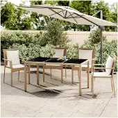 Markenlos Gartentisch mit Glasplatte aus Beige Poly Rattan und Hartglas