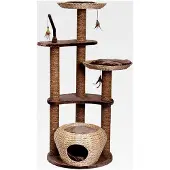Markenlos Kratzbaum für Katzen ESTACA aus Wasserhyazinthe braun 2 Ebenen 60x60x144,5 cm
