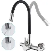 OEM Wandmontierte Küchenarmatur aus Edelstahl, mit 2 Wasserstrahlarten, flexibler Auslauf