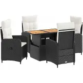 Syfax Outdoortisch-Set mit Kissen 5 pcs Schwarz und Cremeweiß