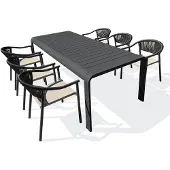 DCB Groupe 6-sitzige Garten-Essgruppe aus anthrazitfarbenem Aluminium