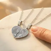 Yoursurprise Personalisierte teilbare Herzkette mit Gravur - Foto - Silber