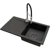 Brado Küchenspüle 1 Becken Leon Siphon Schwarz Armatur Vento Chrom