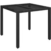 Furnicato Gartentisch Mit Glasplatte Schwarz 90x90x75 Cm Poly Rattan