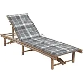 Furnicato Garten-sonnenliege Aus Bambus Mit Auflage 200x65x 30-87 Cm Grau