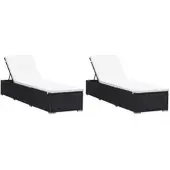 Furnicato Sonnenliegen Mit Auflage 2 Stk Poly Rattan Schwarz