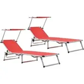 Furnicato Klappbare Sonnenliegen Mit Dach 2 Stk Aluminium Textilene Rot