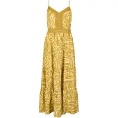 Apricot Maxikleid "Maxikleid" mit abstraktem Blattmuster und Spitze