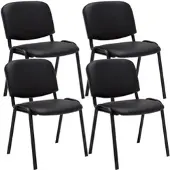 TPFLiving 4er Set Besucherstuhl Keen Kunstleder mit Gestell Schwarz / Bezug Schwarz