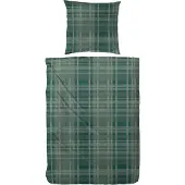 PRIMERA Edelflanell Bettwäsche 135x200 Streifen Karo grau tannengrün 174146-55
