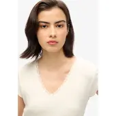 Superdry Essential Lace Trim Kurzarm-t-shirt Mit V-ausschnitt