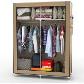 Intirilife Faltschrank 108x170x45 cm in CRÈME BEIGE - mit Reißverschluss Stoffschrank Kleiderschrank mit Kleiderstange, Fächern und Seitentasche - Camping Steckschrank Textil Garderobe