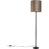 QAZQA Stehlampe schwarz mit Veloursschirm taupe/gold 40 cm - Simplo