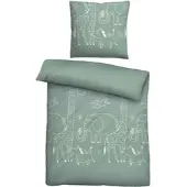 Biberna Melange Flanell Bettwäsche 70x90cm, 140x200cm - grün - 70x90/140x200cm