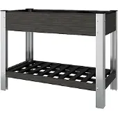 Markenlos Hochbeet mit Ablage grau 100x50x75cm WPC-Möbel