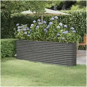 Markenlos Hochbeet aus pulverbeschichtetem Stahl 224x40x68 cm Grau