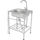 OEM Küchenspüle, freistehendes Design, Warm- und Kaltwasserhahn, Silber
