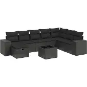 vidaXL 8-tlg. Garten-Sofagarnitur mit Kissen Schwarz Poly Rattan
