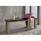 MASSIVMOEBEL24.DE Bank Mango / Akazie 140x35x45 weiß gewachst CASTLE-ANTIK #146