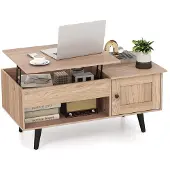 Costway Couchtisch mit anhebbarer Platte und Stauraum, Wohnzimmertisch mit verstecktem Fach, Schrank und offenem Regal Natur
