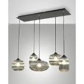 FABAS LUCE Gillis Pendelleuchte aus Metall und mundgeblasenem Rauchglas, 5x E27 40W 90x25x200cm - Elegantes Design für moderne und raffinierte Interieurs