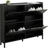 Merkloos Schuhschrank - 100 cm - mit Klappen - schwarz