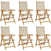 vidaXL Gartenstuhl Verstellbar 6 Stk. Beige Poly Rattan Massivholz