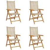 vidaXL Gartenstuhl Verstellbar 4 Stk. Beige Poly Rattan Massivholz