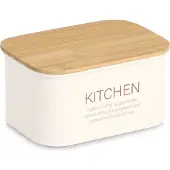 Zeller 19406 Vorratsdose KITCHEN 1200 ml aus Metall, creme mit Bambusdeckel