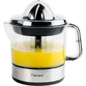 Bestron elektrische Zitrus- & Orangenpresse, inkl. 2 Presskegel und Aromadeckel, Motor mit zwei Drehrichtungen (links/rechts), Füllmenge: 0.7 Liter, 40 Watt, Farbe: Silber