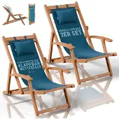 Juskys Sonnenliege Tavira Petrol - klappbar, verstellbar, 2er Set, Akazienholz