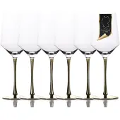 Intirilife 6x Wein Glas mit goldfarbenem Stiel - 380 ml Füllmenge - Rotwein Weißwein Glas Kelch Kristallglas stoßfest