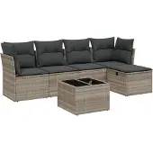 vidaXL 5-tlg. Garten-Sofagarnitur mit Kissen Hellgrau Poly Rattan