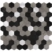 Dalsys Selbstklebende Fliesen 0,88m2 11 Stück Hexagon Schwarz Grau Silber