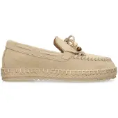 Manfield Beigefarbene Veloursleder-Espadrilles mit Fransen | Größe 40