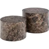Ebuy24 Dice Couchtisch, modern, rund, Marmor, Braun, Set aus 2 Tischen, 58x58x40 cm