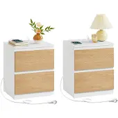 Vasagle Nachttisch 2er Set mit Steckdosen und Schubladen mandelgelb LET821Y02